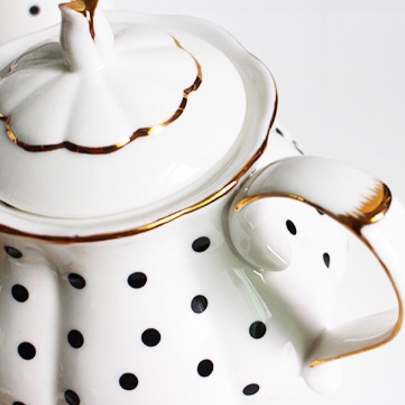 NEW Tea for Two Bone China Teapot black & white striped or polka dot holiday - Picture 13 of 13
